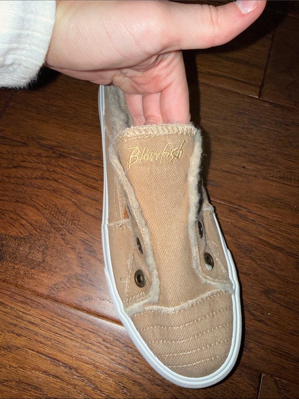 Blowfish Tan Canvas Slip-On with Shearling Trim